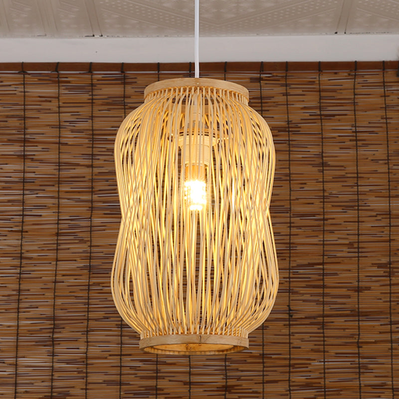 Beige Gourd Cage Pendant Lighting Chinese Style Single Bamboo Hanging Lamp over Table Clearhalo 'Ceiling Lights' 'Pendant Lights' 'Pendants' Lighting' 809199