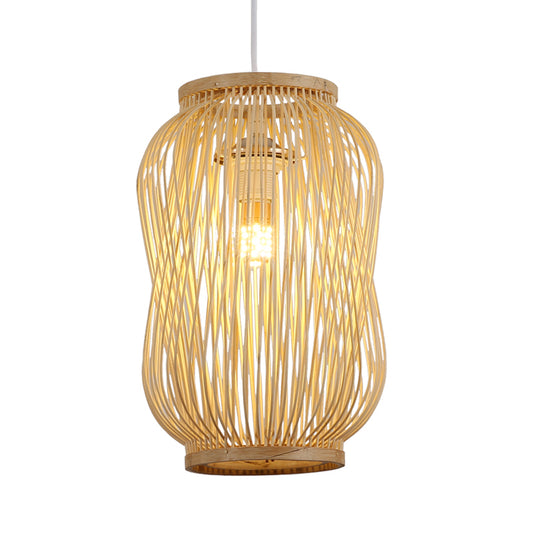 Beige Gourd Cage Pendant Lighting Chinese Style Single Bamboo Hanging Lamp over Table Clearhalo 'Ceiling Lights' 'Pendant Lights' 'Pendants' Lighting' 809201