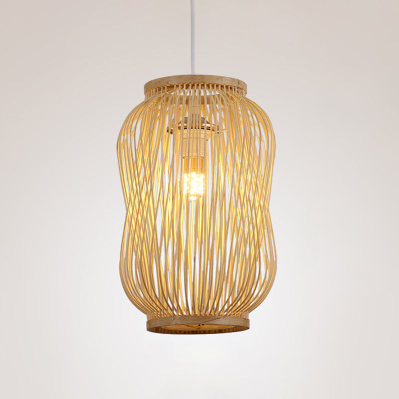 Beige Gourd Cage Pendant Lighting Chinese Style Single Bamboo Hanging Lamp over Table Clearhalo 'Ceiling Lights' 'Pendant Lights' 'Pendants' Lighting' 809202