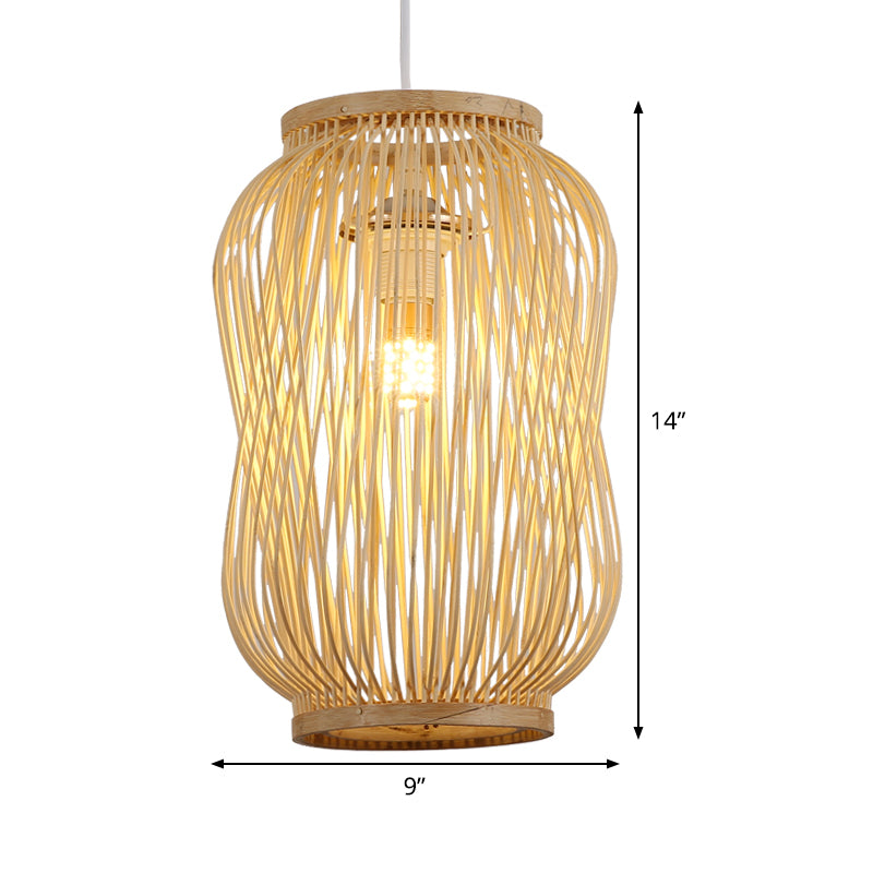 Beige Gourd Cage Pendant Lighting Chinese Style Single Bamboo Hanging Lamp over Table Clearhalo 'Ceiling Lights' 'Pendant Lights' 'Pendants' Lighting' 809203