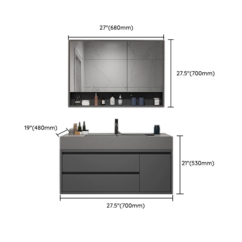 2 Drawers Bathroom Vanity Single Sink Wood Frame Mirror Soft Close Door in Grey Clearhalo 'Bathroom Remodel & Bathroom Fixtures' 'Bathroom Vanities' 'bathroom_vanities' 'Home Improvement' 'home_improvement' 'home_improvement_bathroom_vanities' 8092078
