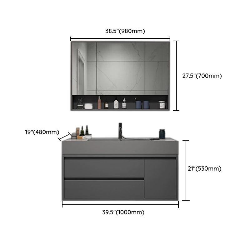 2 Drawers Bathroom Vanity Single Sink Wood Frame Mirror Soft Close Door in Grey Clearhalo 'Bathroom Remodel & Bathroom Fixtures' 'Bathroom Vanities' 'bathroom_vanities' 'Home Improvement' 'home_improvement' 'home_improvement_bathroom_vanities' 8092082
