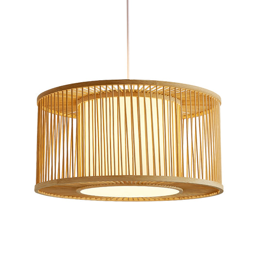 Handmade Drum Cage Bistro Pendant Light Bamboo 1 Bulb Asia Hanging Lamp Kit with Shade Inside Clearhalo 'Ceiling Lights' 'Pendant Lights' 'Pendants' Lighting' 809222