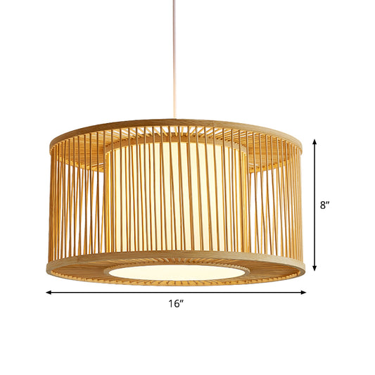 Handmade Drum Cage Bistro Pendant Light Bamboo 1 Bulb Asia Hanging Lamp Kit with Shade Inside Clearhalo 'Ceiling Lights' 'Pendant Lights' 'Pendants' Lighting' 809224