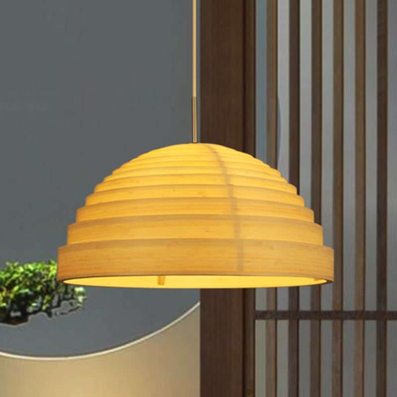 Bamboo Half Globe Hanging Light Asian 1 Head Wood Ceiling Suspension Lamp over Table Clearhalo 'Ceiling Lights' 'Pendant Lights' 'Pendants' Lighting' 809225
