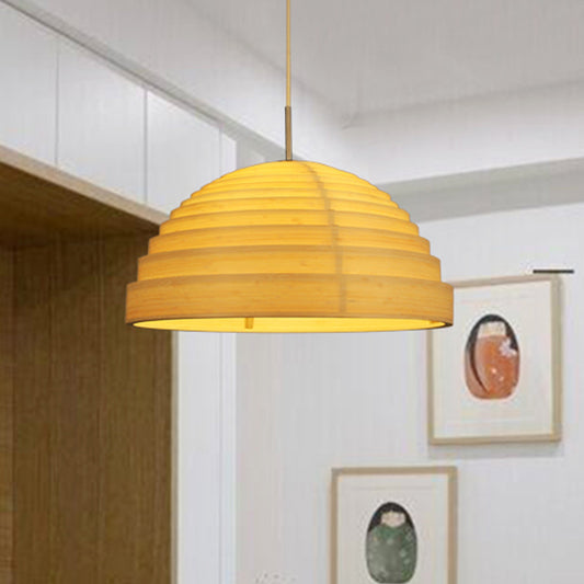 Bamboo Half Globe Hanging Light Asian 1 Head Wood Ceiling Suspension Lamp over Table Clearhalo 'Ceiling Lights' 'Pendant Lights' 'Pendants' Lighting' 809226