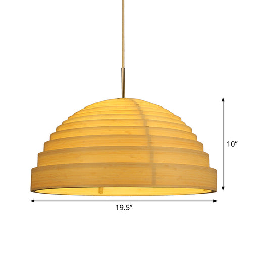 Bamboo Half Globe Hanging Light Asian 1 Head Wood Ceiling Suspension Lamp over Table Clearhalo 'Ceiling Lights' 'Pendant Lights' 'Pendants' Lighting' 809229