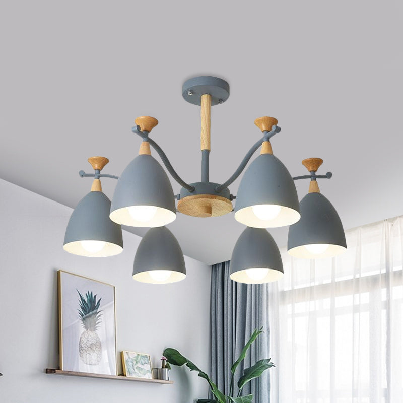Contemporary Cone Chandelier Pendant Light Metal 3/6/8 Lights Hanging Ceiling Light in Grey/White/Green for Bedroom Clearhalo 'Ceiling Lights' 'Chandeliers' 'Modern Chandeliers' 'Modern' Lighting' 809234