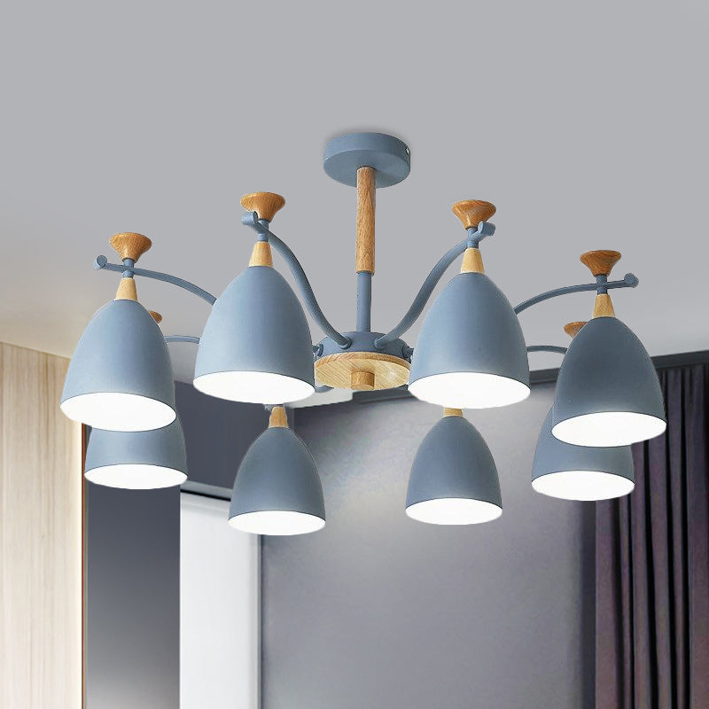 Contemporary Cone Chandelier Pendant Light Metal 3/6/8 Lights Hanging Ceiling Light in Grey/White/Green for Bedroom 8 Blue Clearhalo 'Ceiling Lights' 'Chandeliers' 'Modern Chandeliers' 'Modern' Lighting' 809236