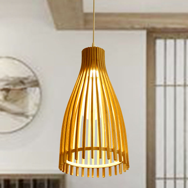 Conical Bamboo Strip Pendulum Lamp Japanese 1-Light Beige Hanging Ceiling Light for Tea House Beige Clearhalo 'Ceiling Lights' 'Modern Pendants' 'Modern' 'Pendant Lights' 'Pendants' Lighting' 809256