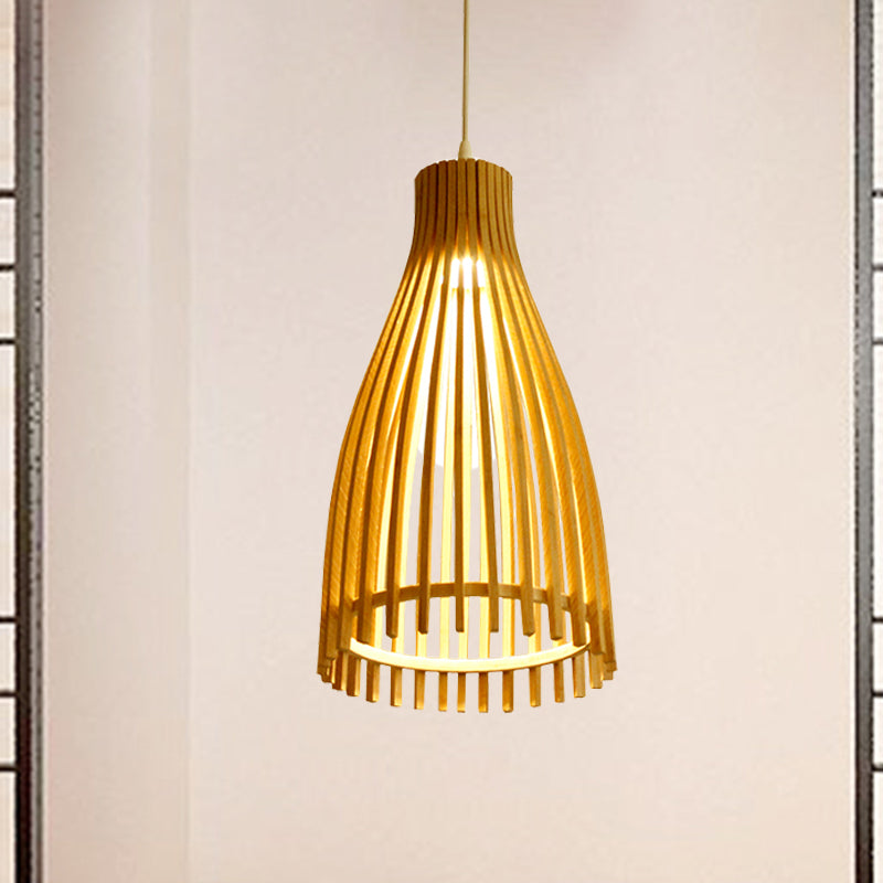 Conical Bamboo Strip Pendulum Lamp Japanese 1-Light Beige Hanging Ceiling Light for Tea House Clearhalo 'Ceiling Lights' 'Modern Pendants' 'Modern' 'Pendant Lights' 'Pendants' Lighting' 809257