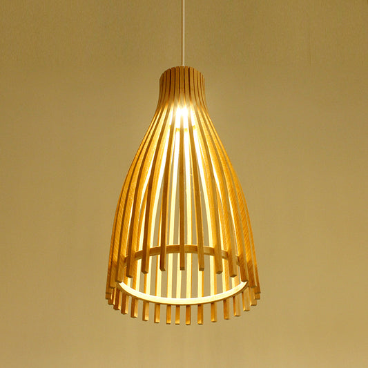 Conical Bamboo Strip Pendulum Lamp Japanese 1-Light Beige Hanging Ceiling Light for Tea House Clearhalo 'Ceiling Lights' 'Modern Pendants' 'Modern' 'Pendant Lights' 'Pendants' Lighting' 809259