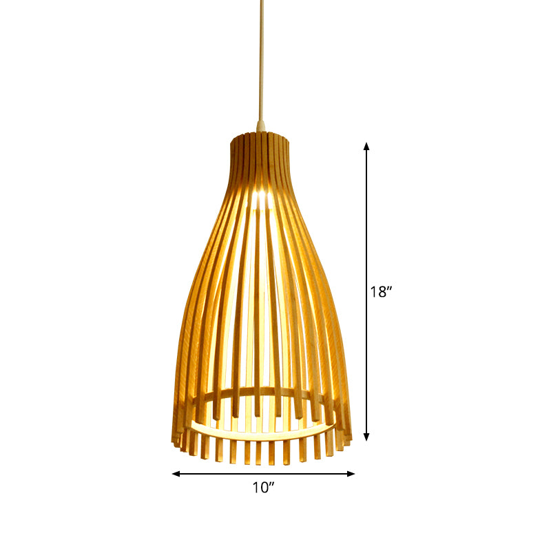 Conical Bamboo Strip Pendulum Lamp Japanese 1-Light Beige Hanging Ceiling Light for Tea House Clearhalo 'Ceiling Lights' 'Modern Pendants' 'Modern' 'Pendant Lights' 'Pendants' Lighting' 809260