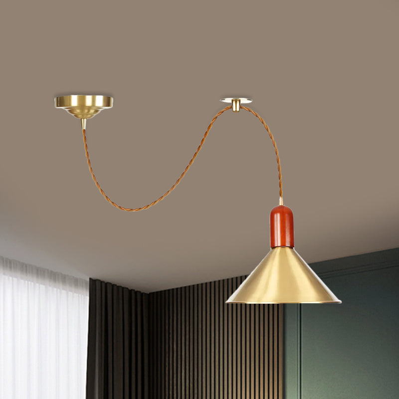 Gold Conical Pendant Ceiling Light Vintage Style 1 Light Living Room Extendable Hanging Lamp Gold B Clearhalo 'Art Deco Pendants' 'Cast Iron' 'Ceiling Lights' 'Ceramic' 'Crystal' 'Industrial Pendants' 'Industrial' 'Metal' 'Middle Century Pendants' 'Pendant Lights' 'Pendants' 'Tiffany' Lighting' 809266