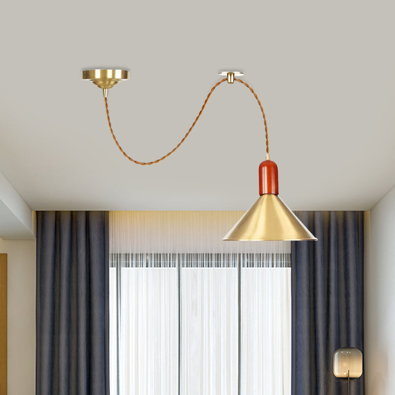Gold Conical Pendant Ceiling Light Vintage Style 1 Light Living Room Extendable Hanging Lamp Clearhalo 'Art Deco Pendants' 'Cast Iron' 'Ceiling Lights' 'Ceramic' 'Crystal' 'Industrial Pendants' 'Industrial' 'Metal' 'Middle Century Pendants' 'Pendant Lights' 'Pendants' 'Tiffany' Lighting' 809268
