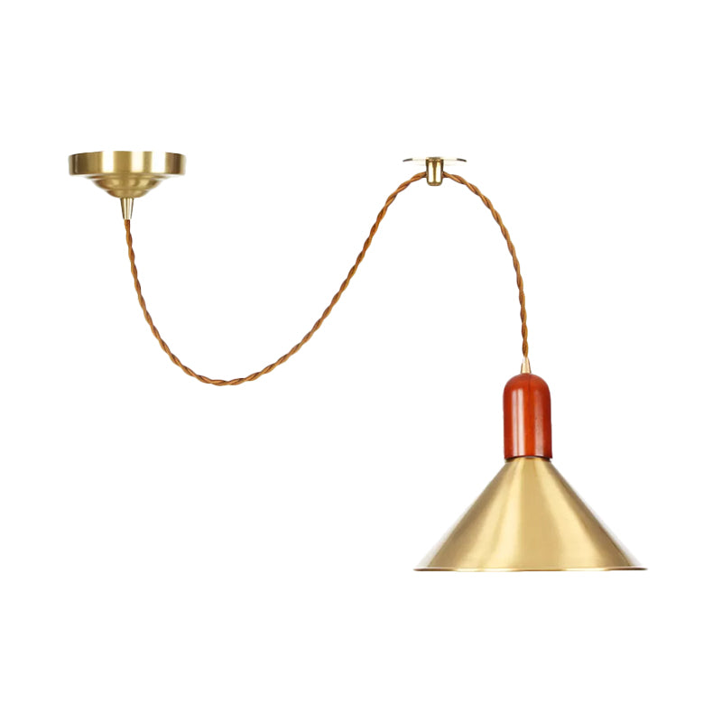 Gold Conical Pendant Ceiling Light Vintage Style 1 Light Living Room Extendable Hanging Lamp Clearhalo 'Art Deco Pendants' 'Cast Iron' 'Ceiling Lights' 'Ceramic' 'Crystal' 'Industrial Pendants' 'Industrial' 'Metal' 'Middle Century Pendants' 'Pendant Lights' 'Pendants' 'Tiffany' Lighting' 809269