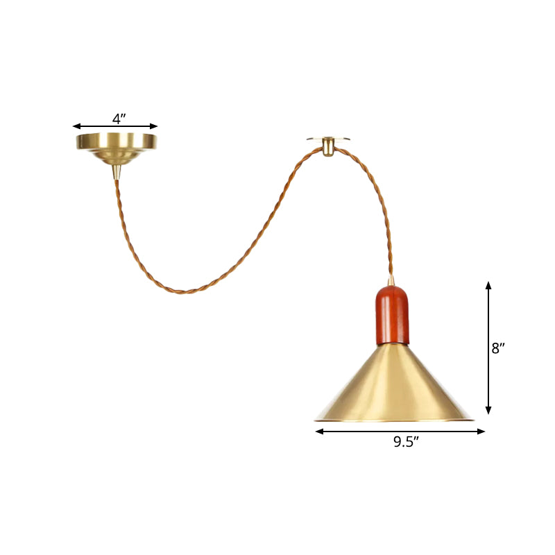Gold Conical Pendant Ceiling Light Vintage Style 1 Light Living Room Extendable Hanging Lamp Clearhalo 'Art Deco Pendants' 'Cast Iron' 'Ceiling Lights' 'Ceramic' 'Crystal' 'Industrial Pendants' 'Industrial' 'Metal' 'Middle Century Pendants' 'Pendant Lights' 'Pendants' 'Tiffany' Lighting' 809270
