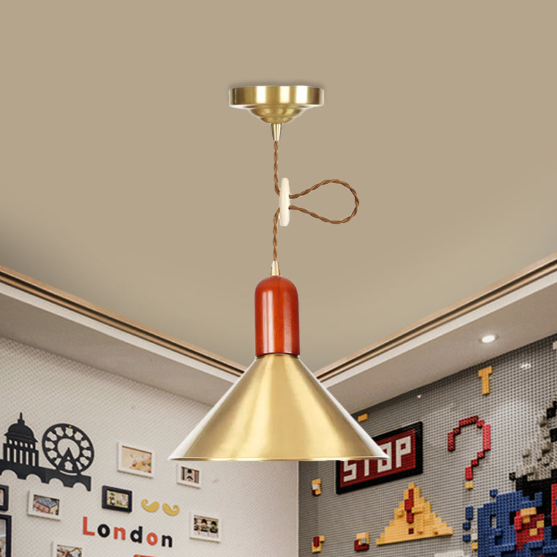 Gold Conical Pendant Ceiling Light Vintage Style 1 Light Living Room Extendable Hanging Lamp Gold A Clearhalo 'Art Deco Pendants' 'Cast Iron' 'Ceiling Lights' 'Ceramic' 'Crystal' 'Industrial Pendants' 'Industrial' 'Metal' 'Middle Century Pendants' 'Pendant Lights' 'Pendants' 'Tiffany' Lighting' 809271