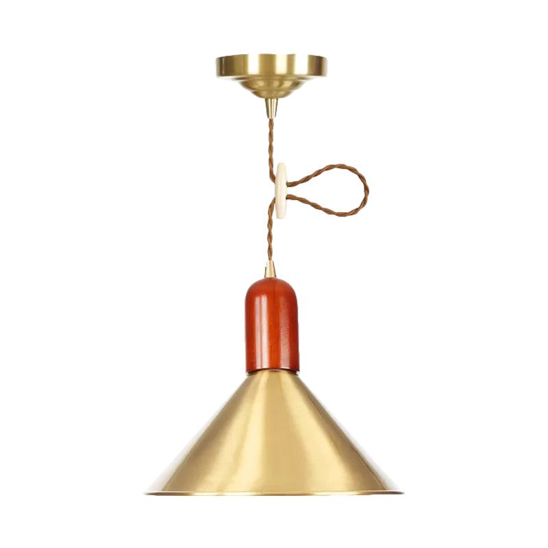 Gold Conical Pendant Ceiling Light Vintage Style 1 Light Living Room Extendable Hanging Lamp Clearhalo 'Art Deco Pendants' 'Cast Iron' 'Ceiling Lights' 'Ceramic' 'Crystal' 'Industrial Pendants' 'Industrial' 'Metal' 'Middle Century Pendants' 'Pendant Lights' 'Pendants' 'Tiffany' Lighting' 809274