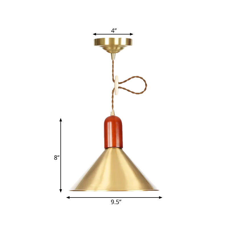 Gold Conical Pendant Ceiling Light Vintage Style 1 Light Living Room Extendable Hanging Lamp Clearhalo 'Art Deco Pendants' 'Cast Iron' 'Ceiling Lights' 'Ceramic' 'Crystal' 'Industrial Pendants' 'Industrial' 'Metal' 'Middle Century Pendants' 'Pendant Lights' 'Pendants' 'Tiffany' Lighting' 809275