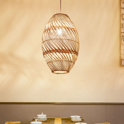 Bamboo Rattan Oval Hanging Lighting Asian 1 Light Wood Pendant Lamp Kit for Tea Room Wood Clearhalo 'Ceiling Lights' 'Pendant Lights' 'Pendants' Lighting' 809301_85159e50-c901-4bdf-8c09-9c3e07da3f17