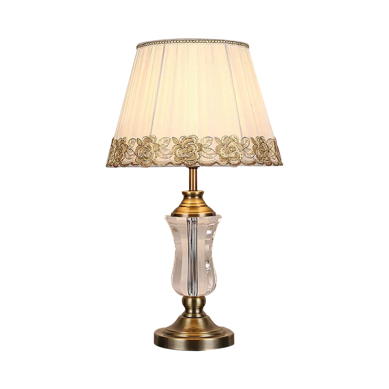 Beige Barrel Night Light Modern 1 Light Fabric Table Lamp with Urn Crystal Lamp Stand Clearhalo 'Lamps' 'Table Lamps' Lighting' 809334