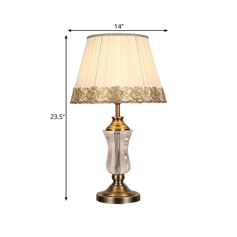 Beige Barrel Night Light Modern 1 Light Fabric Table Lamp with Urn Crystal Lamp Stand Clearhalo 'Lamps' 'Table Lamps' Lighting' 809335