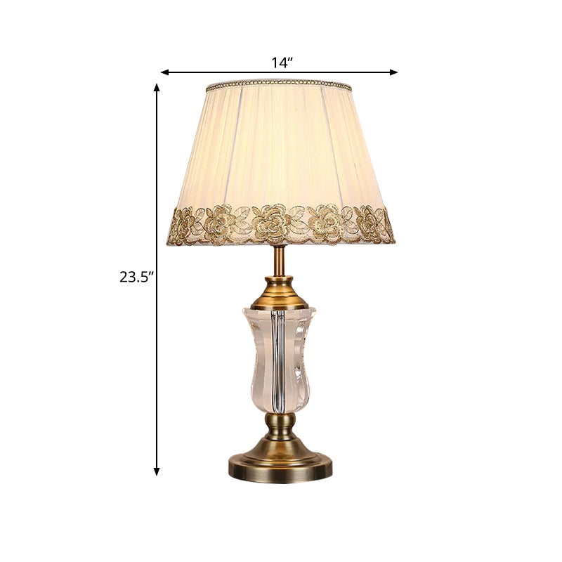 Beige Barrel Night Light Modern 1 Light Fabric Table Lamp with Urn Crystal Lamp Stand Clearhalo 'Lamps' 'Table Lamps' Lighting' 809335