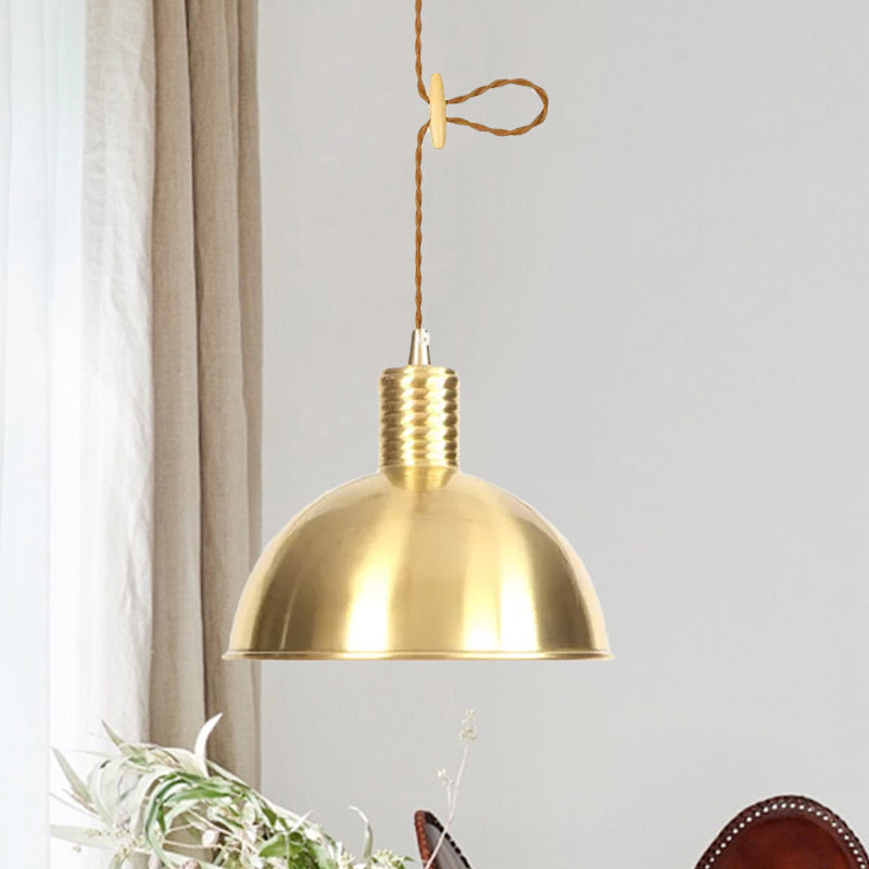 Dome Metal Drop Pendant Farmhouse 1 Light Living Room Hanging Ceiling Light in Gold Gold A Clearhalo 'Art Deco Pendants' 'Cast Iron' 'Ceiling Lights' 'Ceramic' 'Crystal' 'Industrial Pendants' 'Industrial' 'Metal' 'Middle Century Pendants' 'Pendant Lights' 'Pendants' 'Tiffany' Lighting' 809369