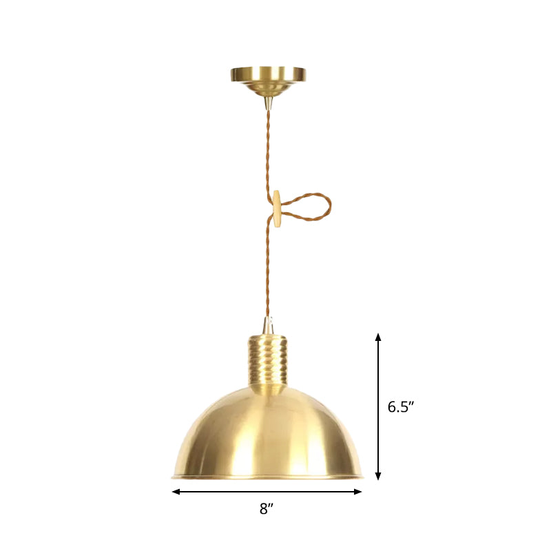 Dome Metal Drop Pendant Farmhouse 1 Light Living Room Hanging Ceiling Light in Gold Clearhalo 'Art Deco Pendants' 'Cast Iron' 'Ceiling Lights' 'Ceramic' 'Crystal' 'Industrial Pendants' 'Industrial' 'Metal' 'Middle Century Pendants' 'Pendant Lights' 'Pendants' 'Tiffany' Lighting' 809373