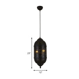 3-Light Hanging Light Kit Arab Etched Cylindrical Metal Ceiling Chandelier in Black for Dining Room Clearhalo 'Ceiling Lights' 'Chandeliers' Lighting' options 809418