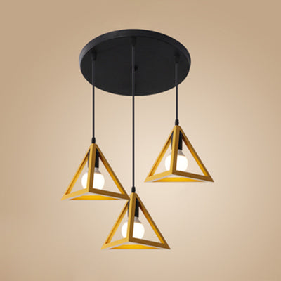 Red/Yellow Triangle Pendant Ceiling Light Retro Stylish Metallic 3 Heads Foyer Suspension Lamp with Linear/Round Canopy Yellow Round Clearhalo 'Art Deco Pendants' 'Cast Iron' 'Ceiling Lights' 'Ceramic' 'Crystal' 'Industrial Pendants' 'Industrial' 'Metal' 'Middle Century Pendants' 'Modern Pendants' 'Modern' 'Pendant Lights' 'Pendants' 'Tiffany' Lighting' 80943