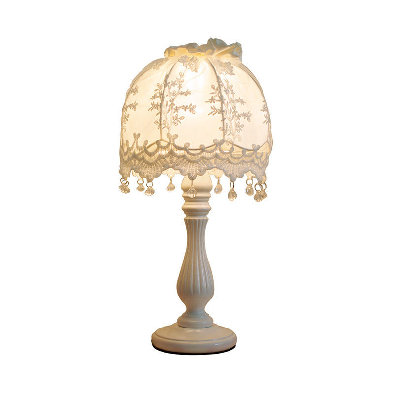 Pastoral Dome Night Table Lamp Fabric 1 Light Girls Bedroom Nightstand Light in White with Lace Decor Clearhalo 'Lamps' 'Table Lamps' Lighting' 809548