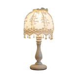 Pastoral Dome Night Table Lamp Fabric 1 Light Girls Bedroom Nightstand Light in White with Lace Decor Clearhalo 'Lamps' 'Table Lamps' Lighting' 809548