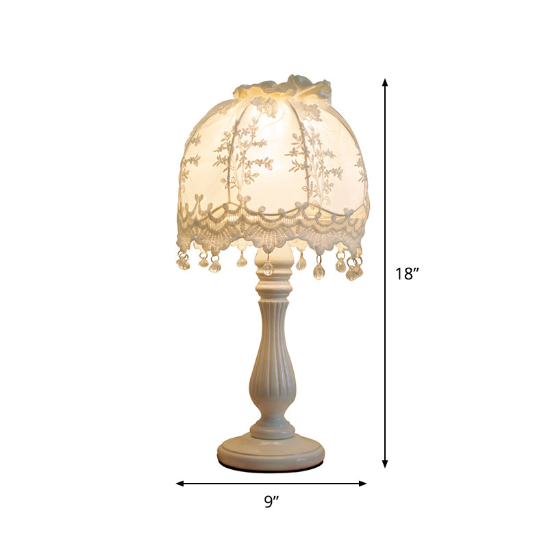 Pastoral Dome Night Table Lamp Fabric 1 Light Girls Bedroom Nightstand Light in White with Lace Decor Clearhalo 'Lamps' 'Table Lamps' Lighting' 809549
