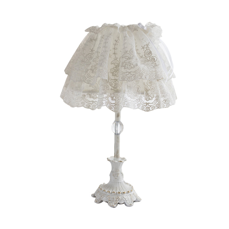 1 Bulb Nursery Table Lighting Kids White Night Light with Double Layered Lace Shade Clearhalo 'Lamps' 'Table Lamps' Lighting' 809563