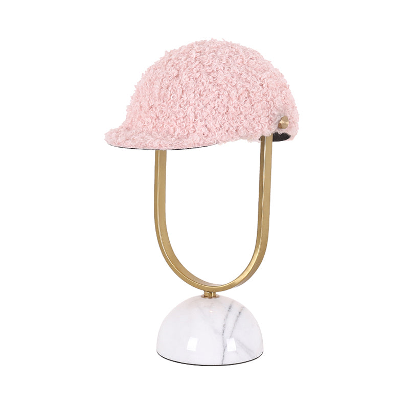 Hat Plush Table Light Modern 1 Bulb Pink Night Lamp with Iron Frame and Marble Base for Bedroom Clearhalo 'Lamps' 'Table Lamps' Lighting' 809568
