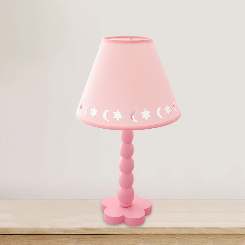 Kids Cone Table Lamp Fabric 1 Light Bedroom Night Light with Cutout Design and Wood Base in Pink/Pink and White/Pink and Green Pink Clearhalo 'Lamps' 'Table Lamps' Lighting' 809570
