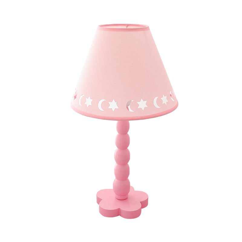 Kids Cone Table Lamp Fabric 1 Light Bedroom Night Light with Cutout Design and Wood Base in Pink/Pink and White/Pink and Green Clearhalo 'Lamps' 'Table Lamps' Lighting' 809571