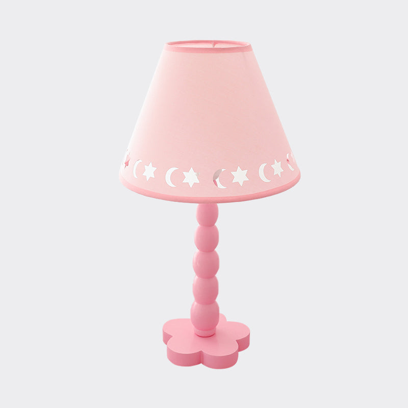 Kids Cone Table Lamp Fabric 1 Light Bedroom Night Light with Cutout Design and Wood Base in Pink/Pink and White/Pink and Green Clearhalo 'Lamps' 'Table Lamps' Lighting' 809572