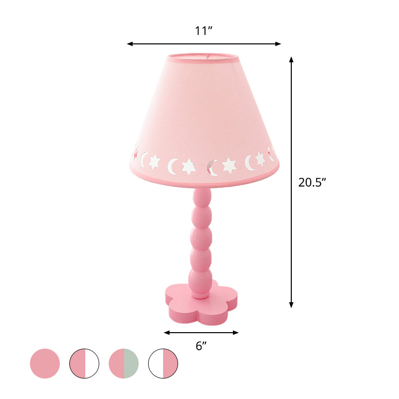 Kids Cone Table Lamp Fabric 1 Light Bedroom Night Light with Cutout Design and Wood Base in Pink/Pink and White/Pink and Green Clearhalo 'Lamps' 'Table Lamps' Lighting' 809573