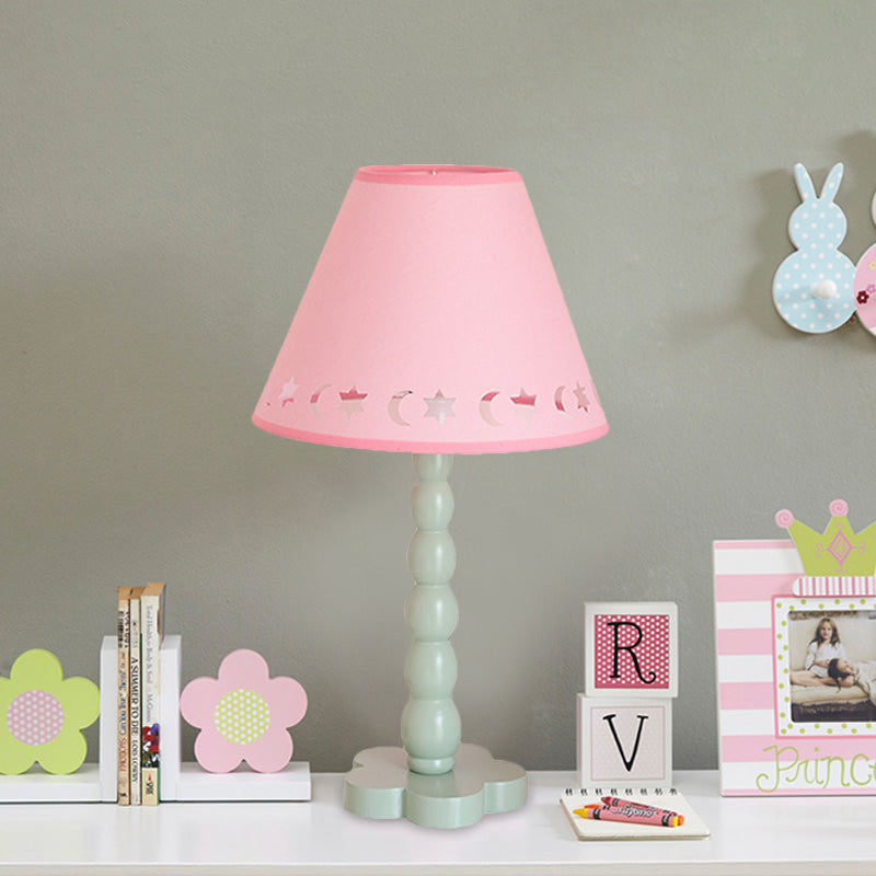 Kids Cone Table Lamp Fabric 1 Light Bedroom Night Light with Cutout Design and Wood Base in Pink/Pink and White/Pink and Green Clearhalo 'Lamps' 'Table Lamps' Lighting' 809575
