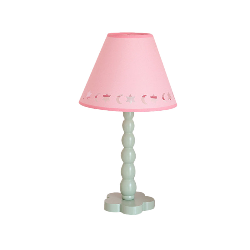 Kids Cone Table Lamp Fabric 1 Light Bedroom Night Light with Cutout Design and Wood Base in Pink/Pink and White/Pink and Green Clearhalo 'Lamps' 'Table Lamps' Lighting' 809576