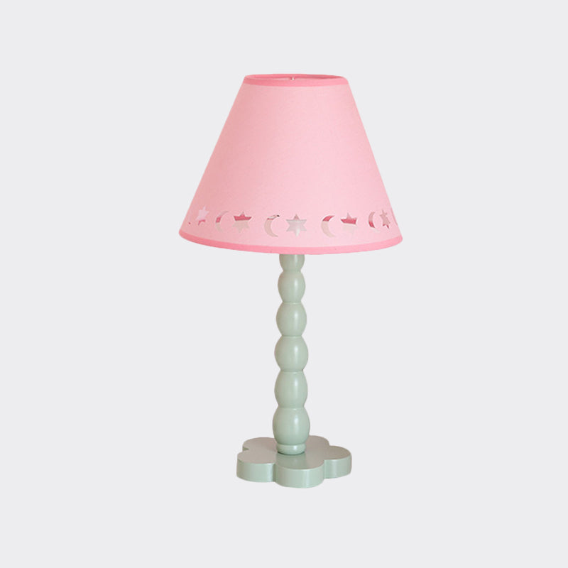 Kids Cone Table Lamp Fabric 1 Light Bedroom Night Light with Cutout Design and Wood Base in Pink/Pink and White/Pink and Green Clearhalo 'Lamps' 'Table Lamps' Lighting' 809577