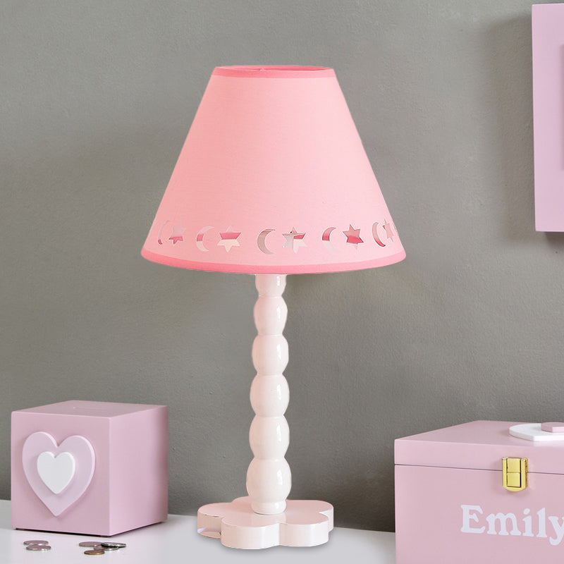 Kids Cone Table Lamp Fabric 1 Light Bedroom Night Light with Cutout Design and Wood Base in Pink/Pink and White/Pink and Green Clearhalo 'Lamps' 'Table Lamps' Lighting' 809579