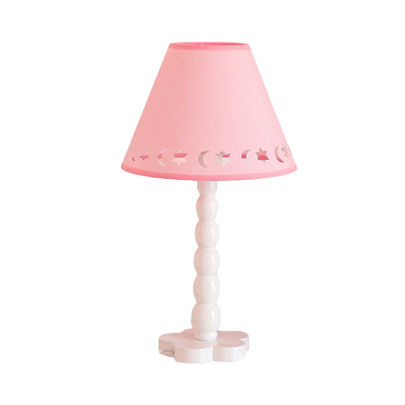 Kids Cone Table Lamp Fabric 1 Light Bedroom Night Light with Cutout Design and Wood Base in Pink/Pink and White/Pink and Green Clearhalo 'Lamps' 'Table Lamps' Lighting' 809580