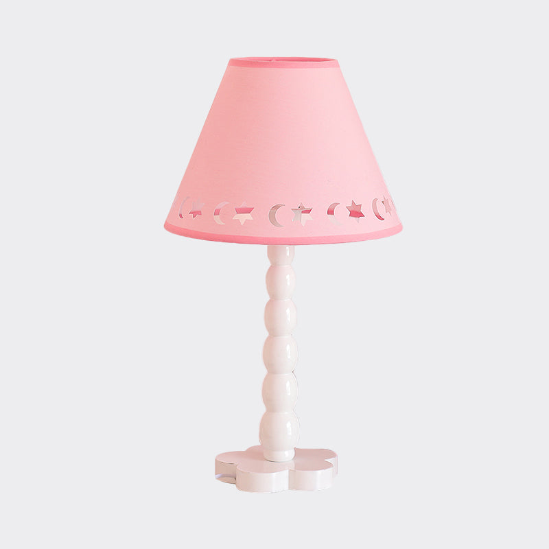 Kids Cone Table Lamp Fabric 1 Light Bedroom Night Light with Cutout Design and Wood Base in Pink/Pink and White/Pink and Green Clearhalo 'Lamps' 'Table Lamps' Lighting' 809581