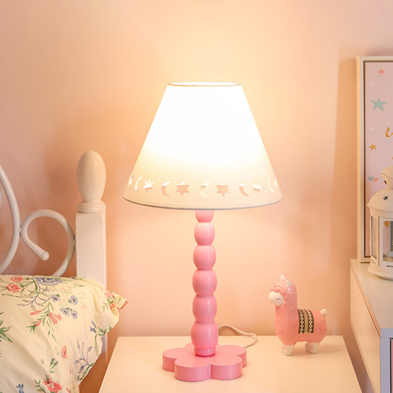 Kids Cone Table Lamp Fabric 1 Light Bedroom Night Light with Cutout Design and Wood Base in Pink/Pink and White/Pink and Green Clearhalo 'Lamps' 'Table Lamps' Lighting' 809583