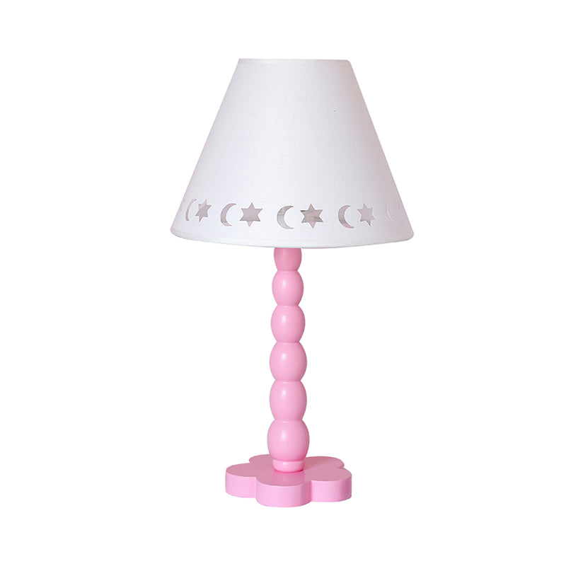 Kids Cone Table Lamp Fabric 1 Light Bedroom Night Light with Cutout Design and Wood Base in Pink/Pink and White/Pink and Green Clearhalo 'Lamps' 'Table Lamps' Lighting' 809584