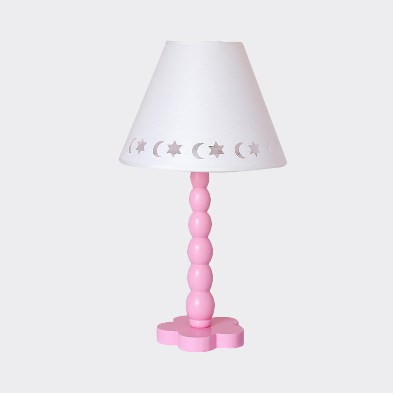 Kids Cone Table Lamp Fabric 1 Light Bedroom Night Light with Cutout Design and Wood Base in Pink/Pink and White/Pink and Green Clearhalo 'Lamps' 'Table Lamps' Lighting' 809585